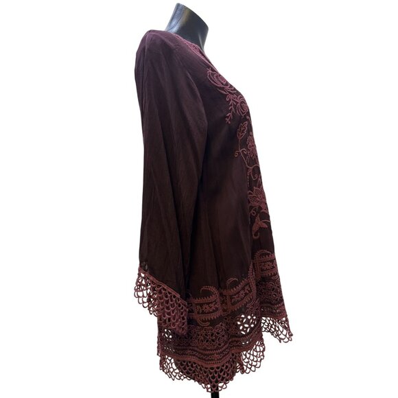Johnny Was Embroidered Silk Blouse Maroon S - Picture 3 of 6